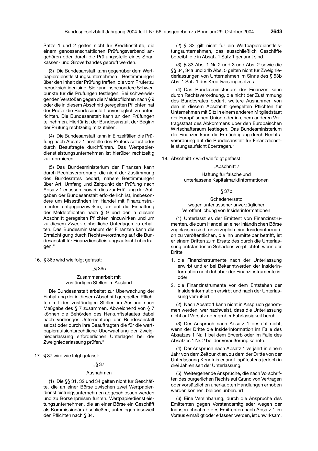 BGBl. 2004, Seite 2643 — Originalseite als Abbildung