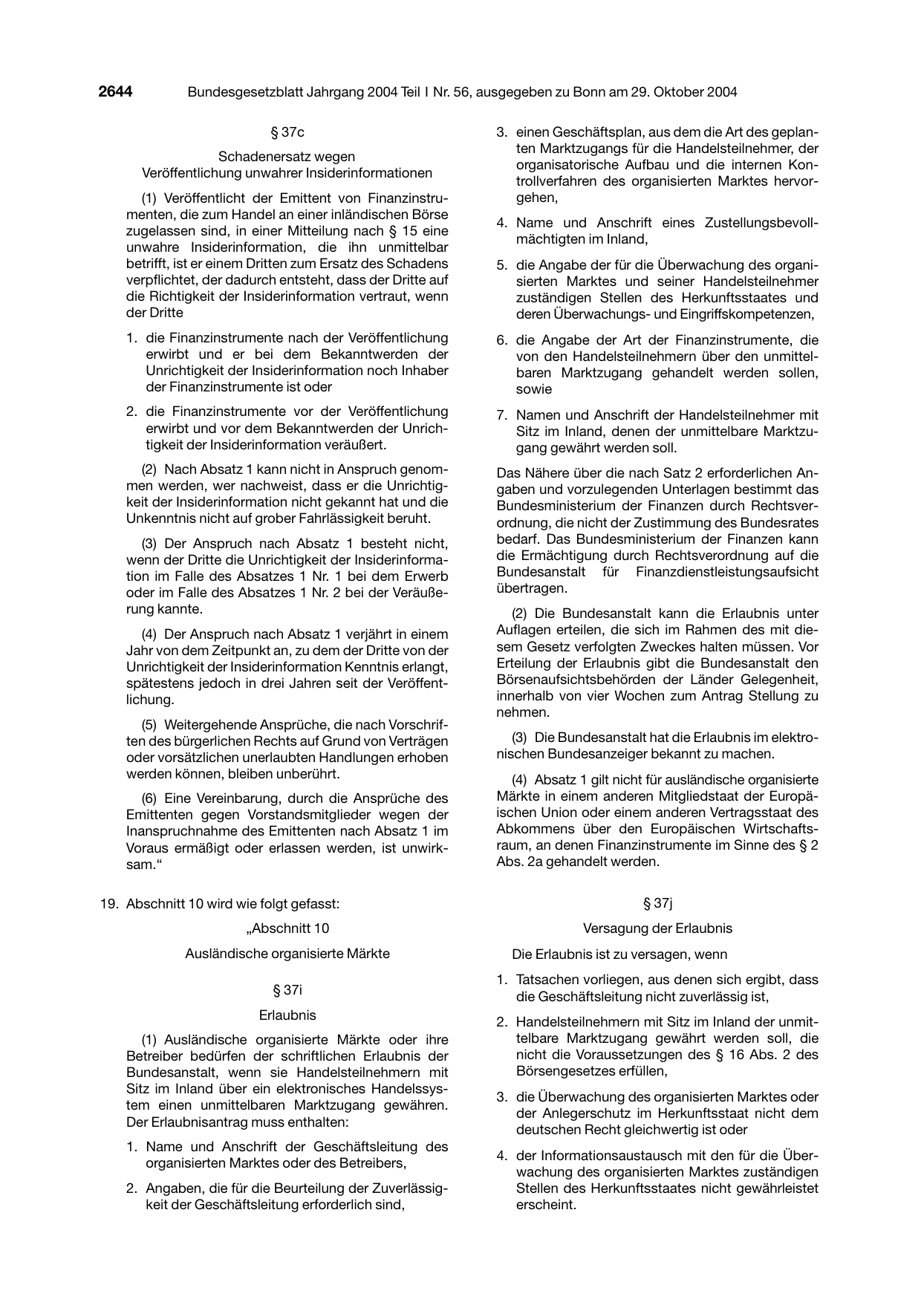 BGBl. 2004, Seite 2644 — Originalseite als Abbildung