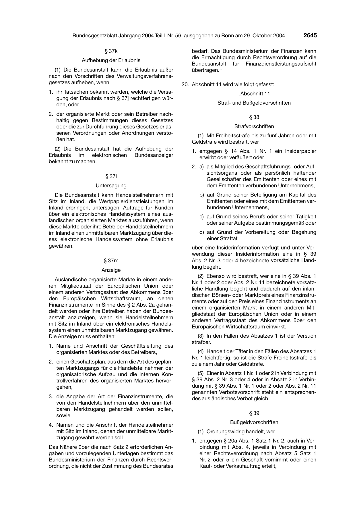 BGBl. 2004, Seite 2645 — Originalseite als Abbildung