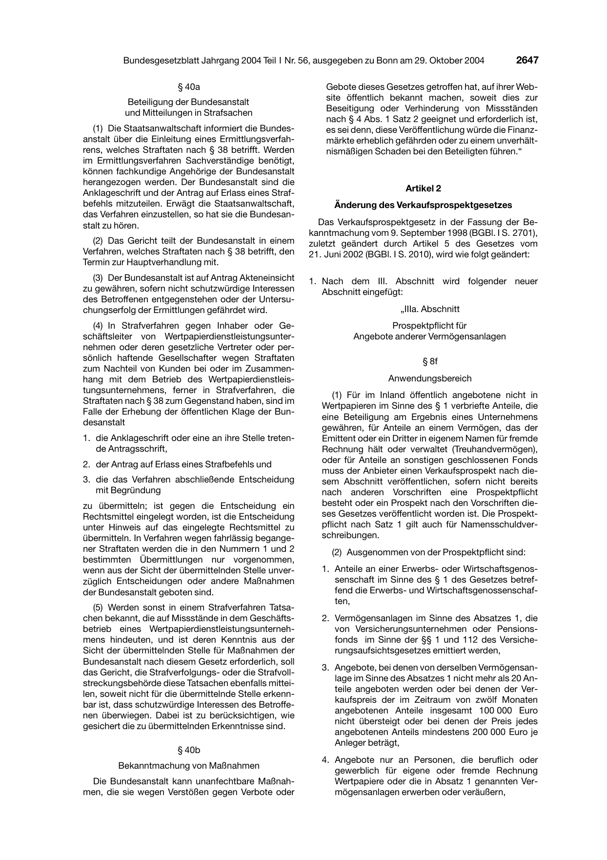 BGBl. 2004, Seite 2647 — Originalseite als Abbildung