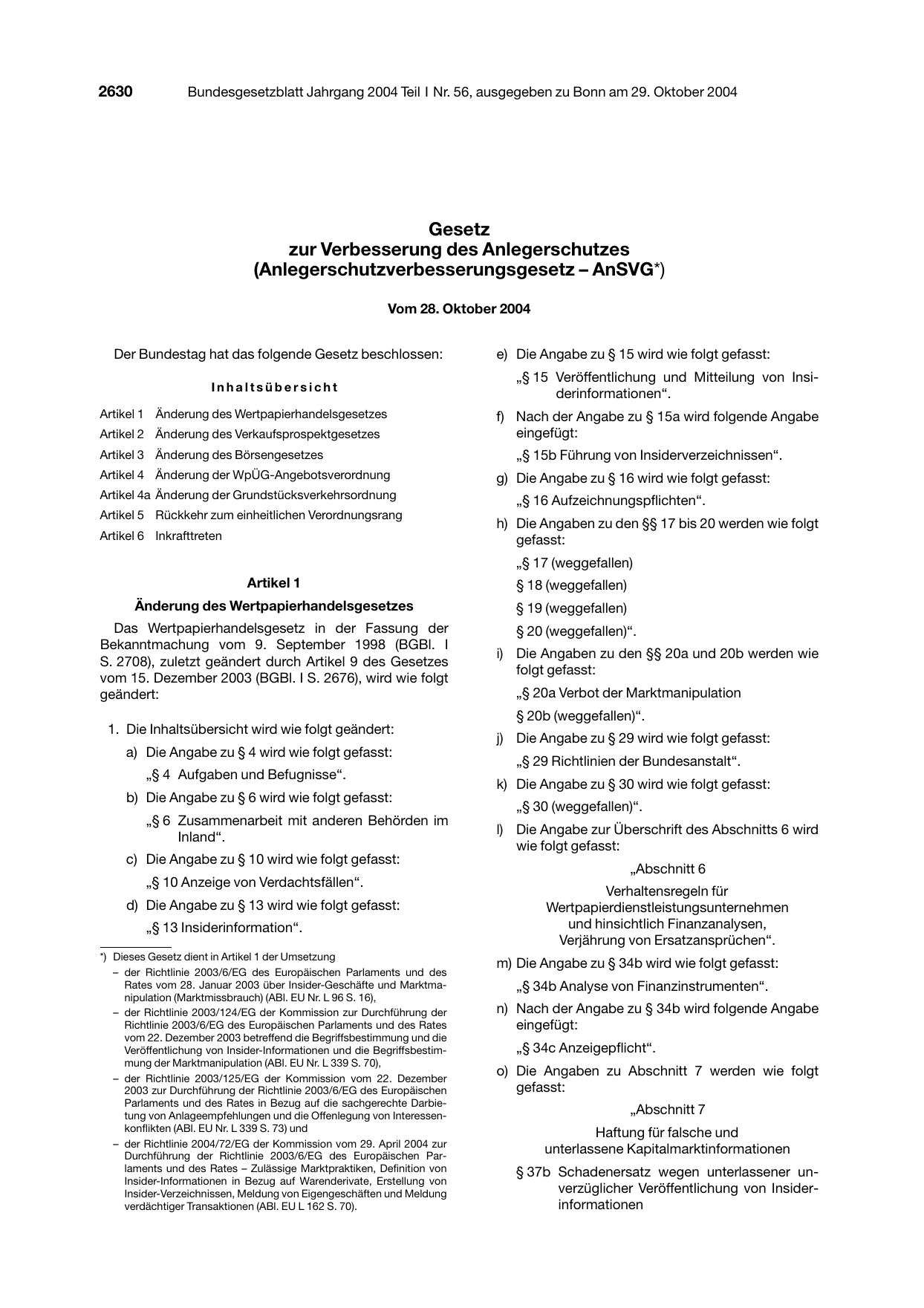 BGBl. 2004, Seite 2630 — Originalseite als Abbildung