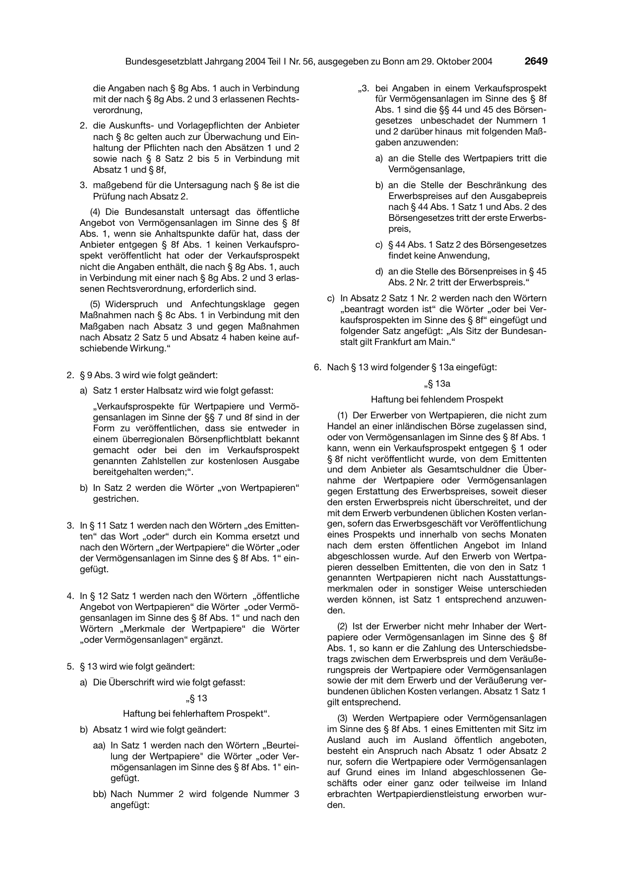 BGBl. 2004, Seite 2649 — Originalseite als Abbildung