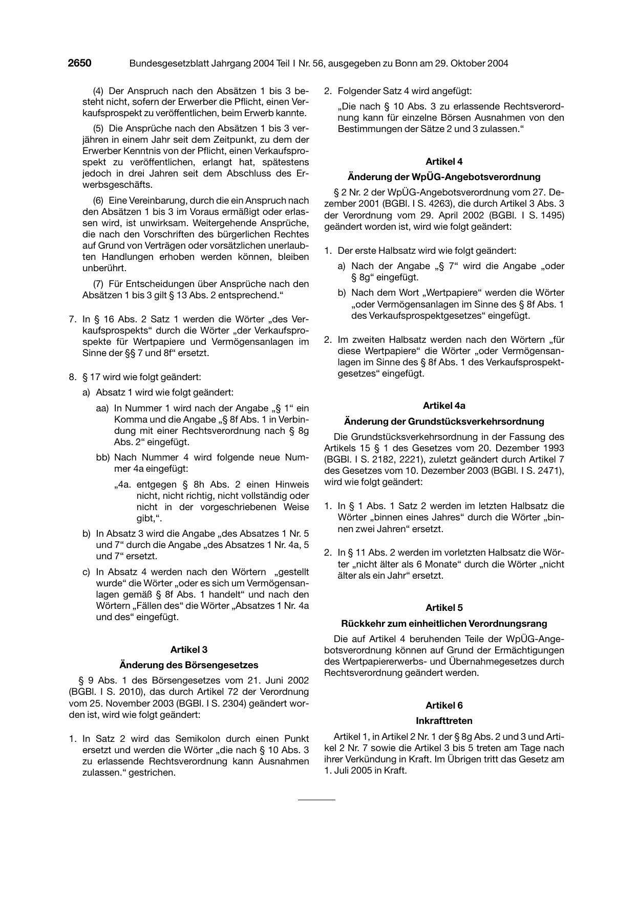 BGBl. 2004, Seite 2650 — Originalseite als Abbildung
