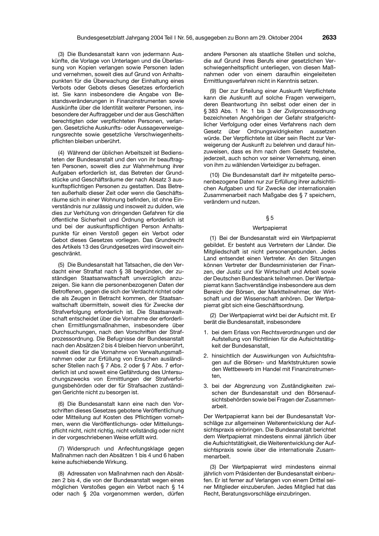 BGBl. 2004, Seite 2633 — Originalseite als Abbildung