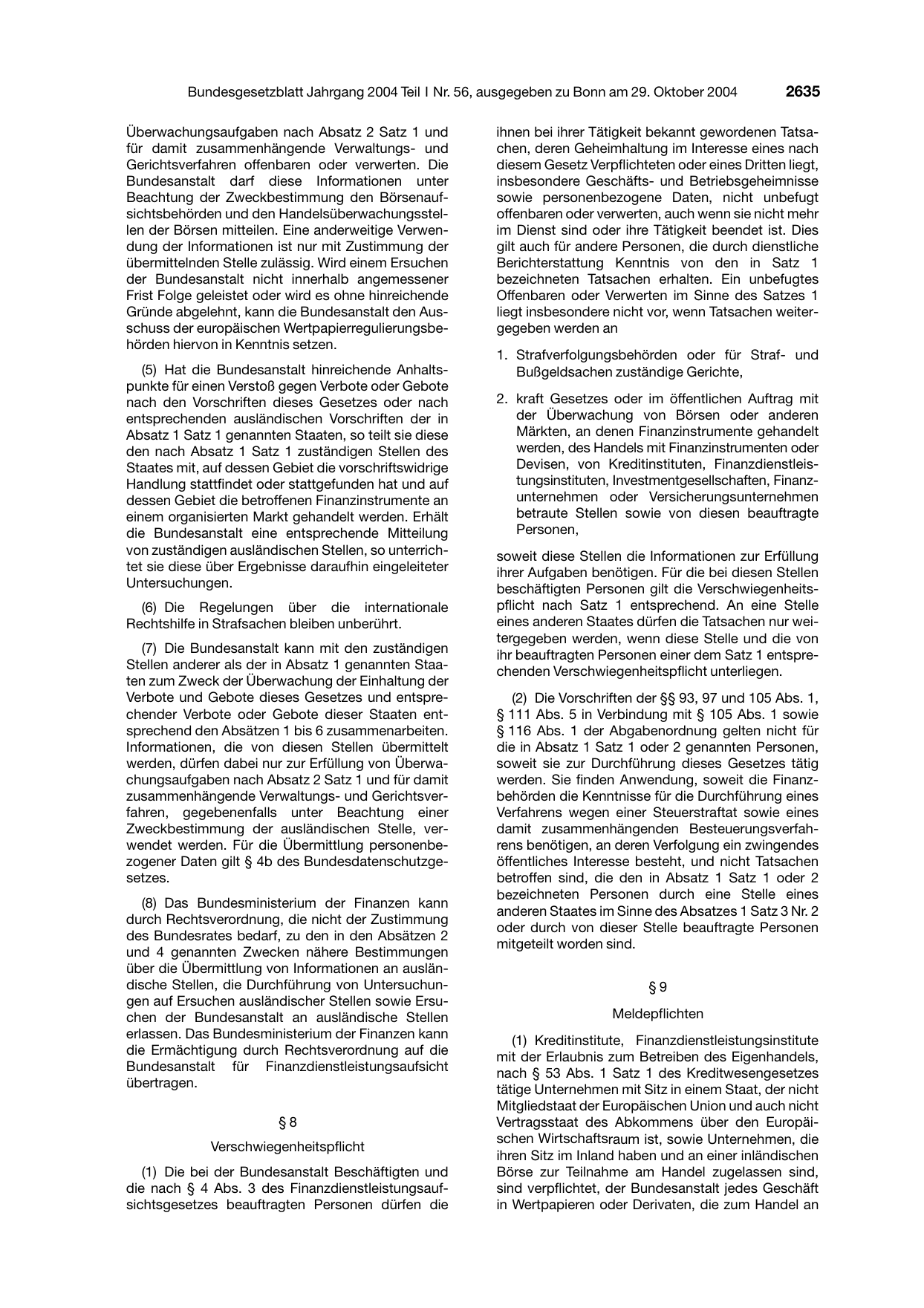 BGBl. 2004, Seite 2635 — Originalseite als Abbildung