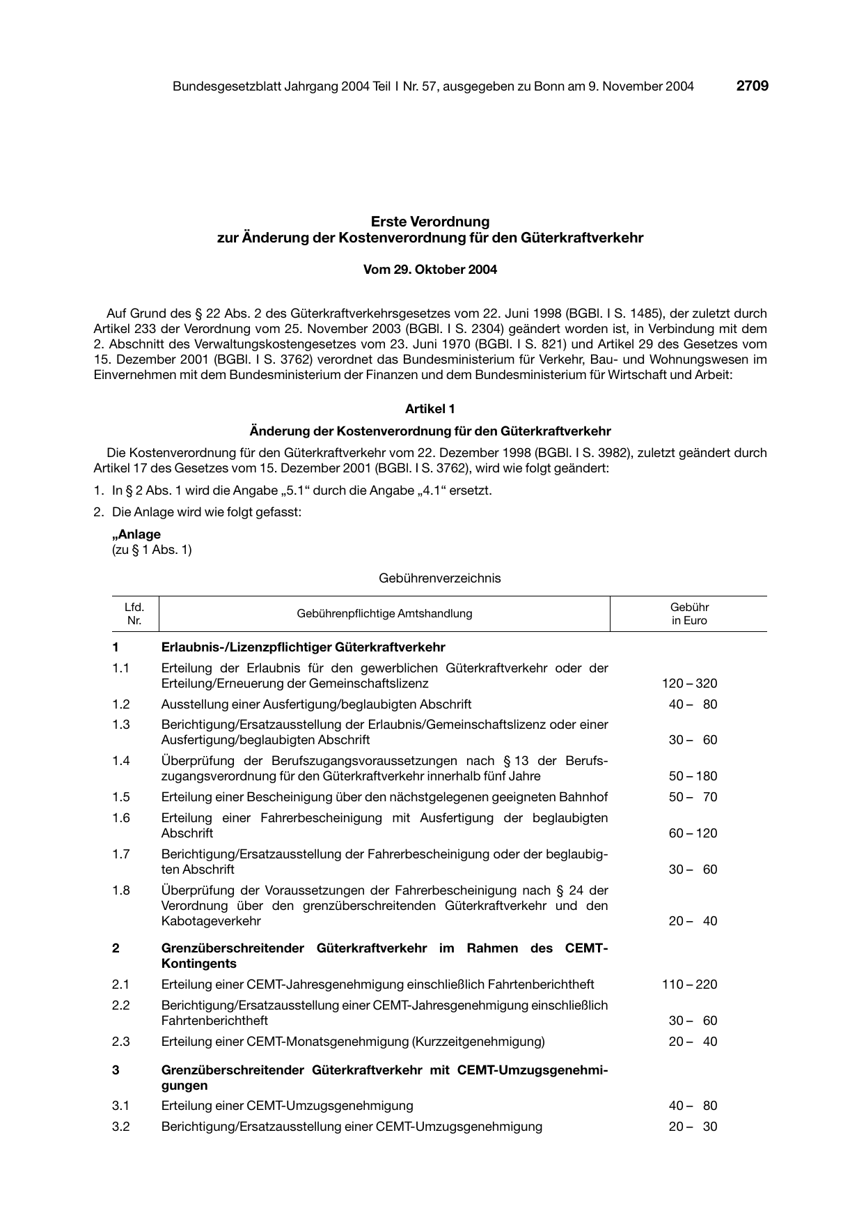 BGBl. 2004, Seite 2709 — Originalseite als Abbildung