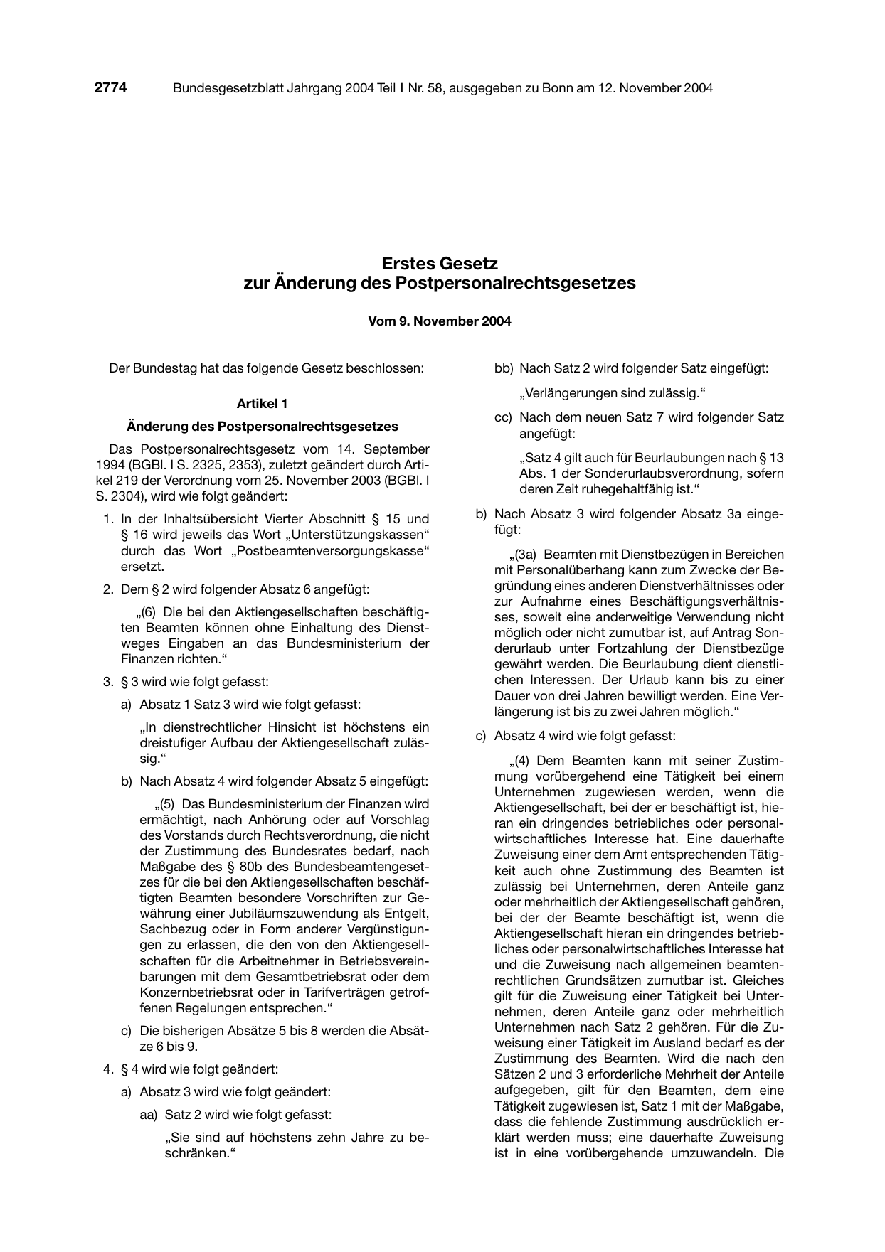 BGBl. 2004, Seite 2774 — Originalseite als Abbildung