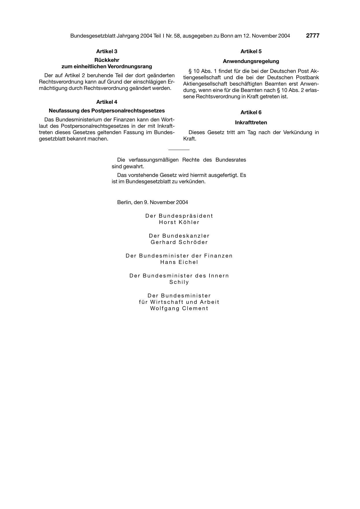 BGBl. 2004, Seite 2777 — Originalseite als Abbildung