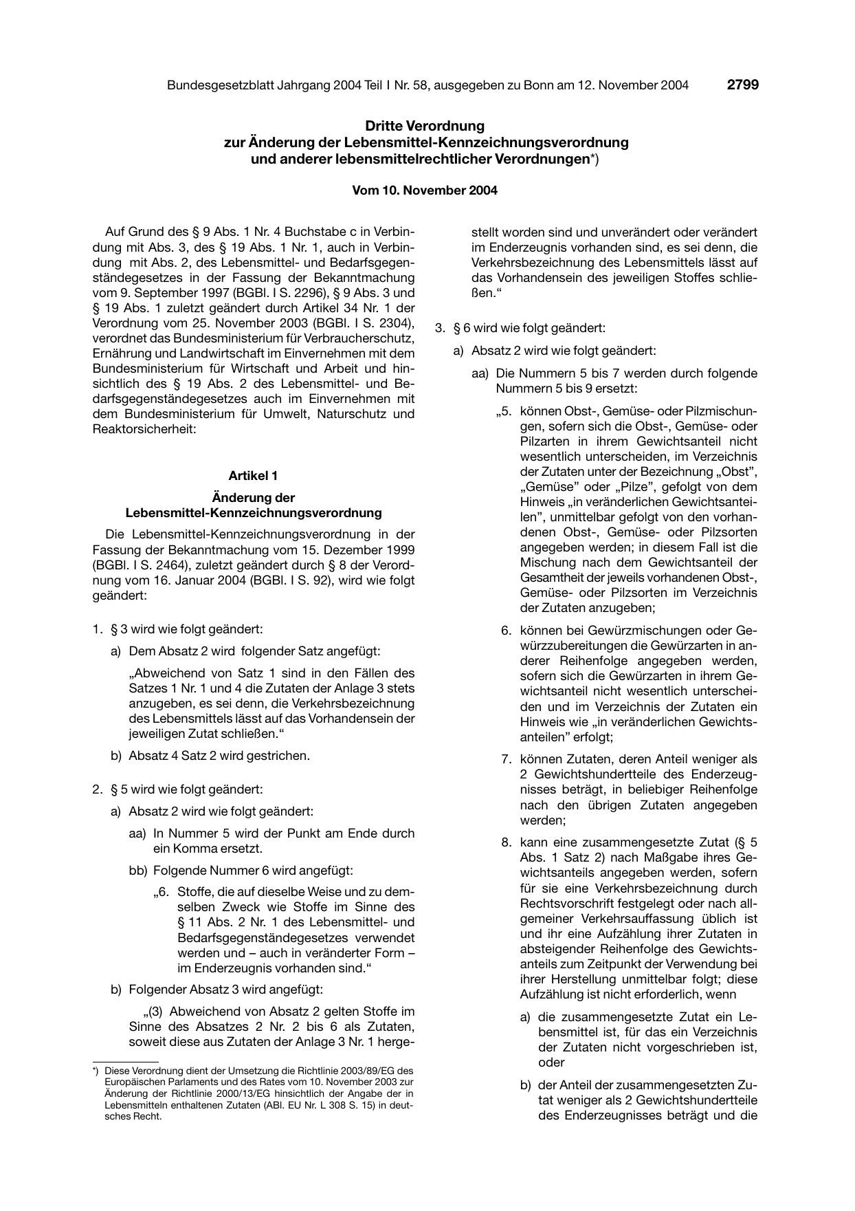 BGBl. 2004, Seite 2799 — Originalseite als Abbildung