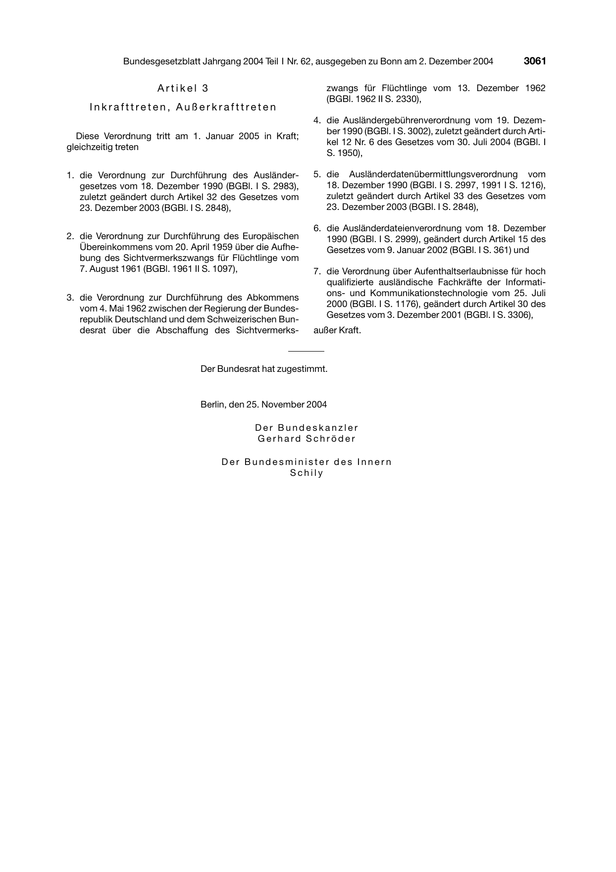 BGBl. 2004, Seite 3061 — Originalseite als Abbildung