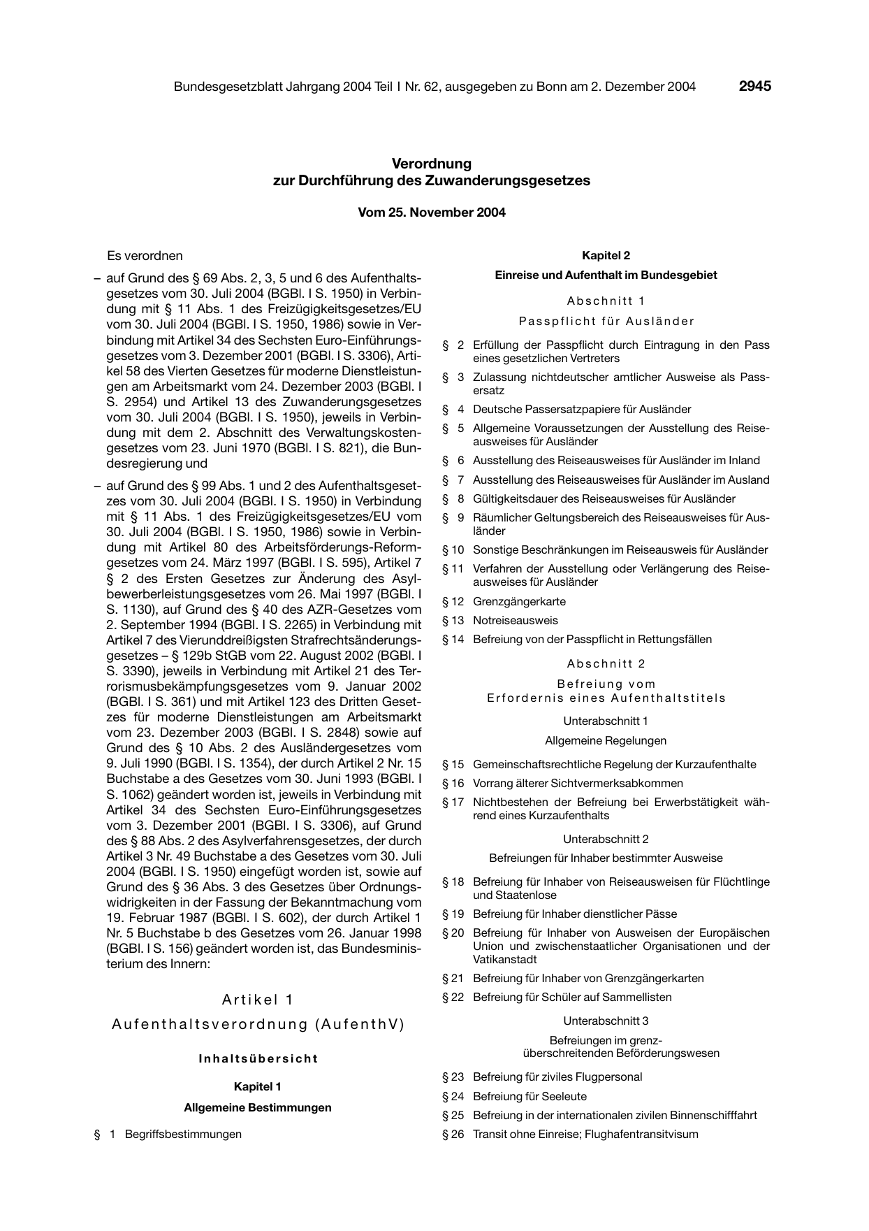 BGBl. 2004, Seite 2945 — Originalseite als Abbildung