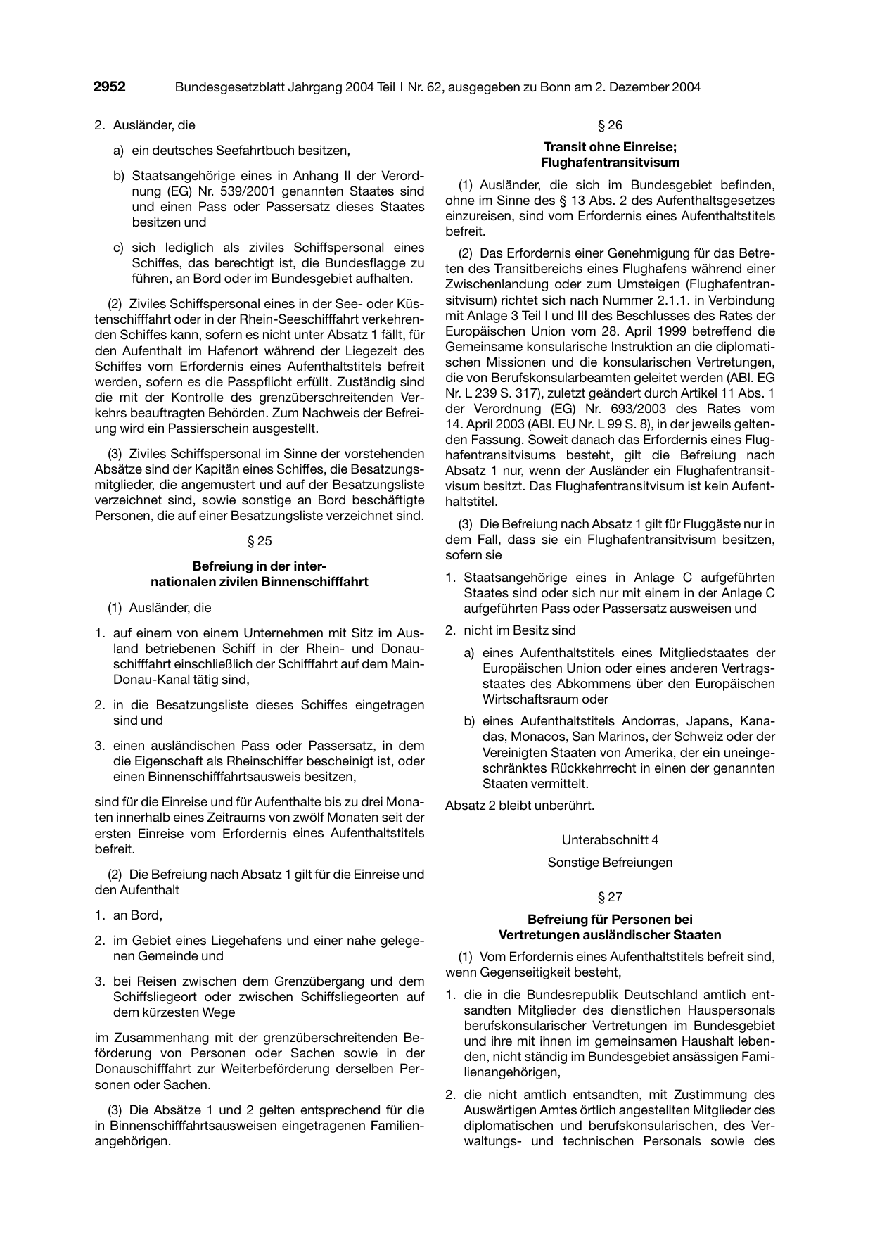 BGBl. 2004, Seite 2952 — Originalseite als Abbildung