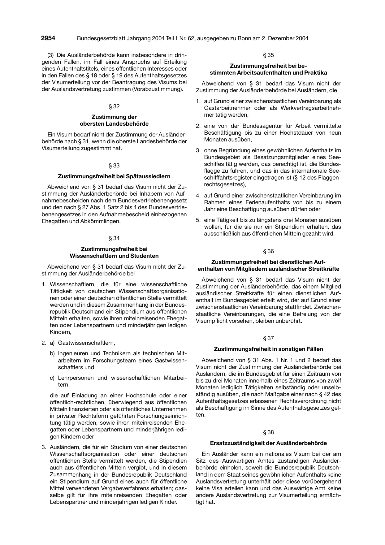BGBl. 2004, Seite 2954 — Originalseite als Abbildung