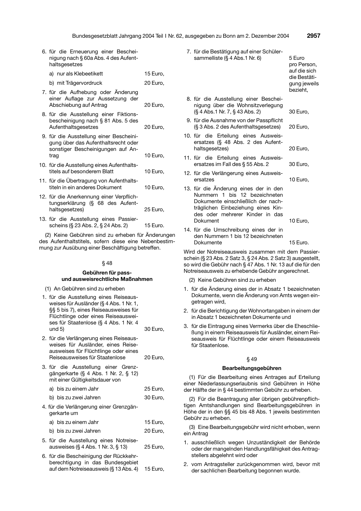 BGBl. 2004, Seite 2957 — Originalseite als Abbildung