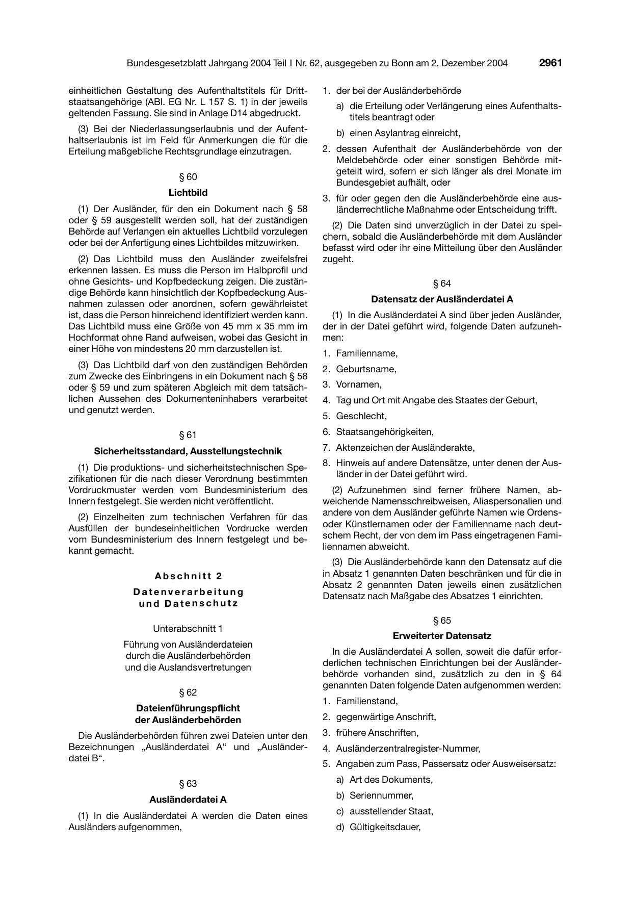 BGBl. 2004, Seite 2961 — Originalseite als Abbildung