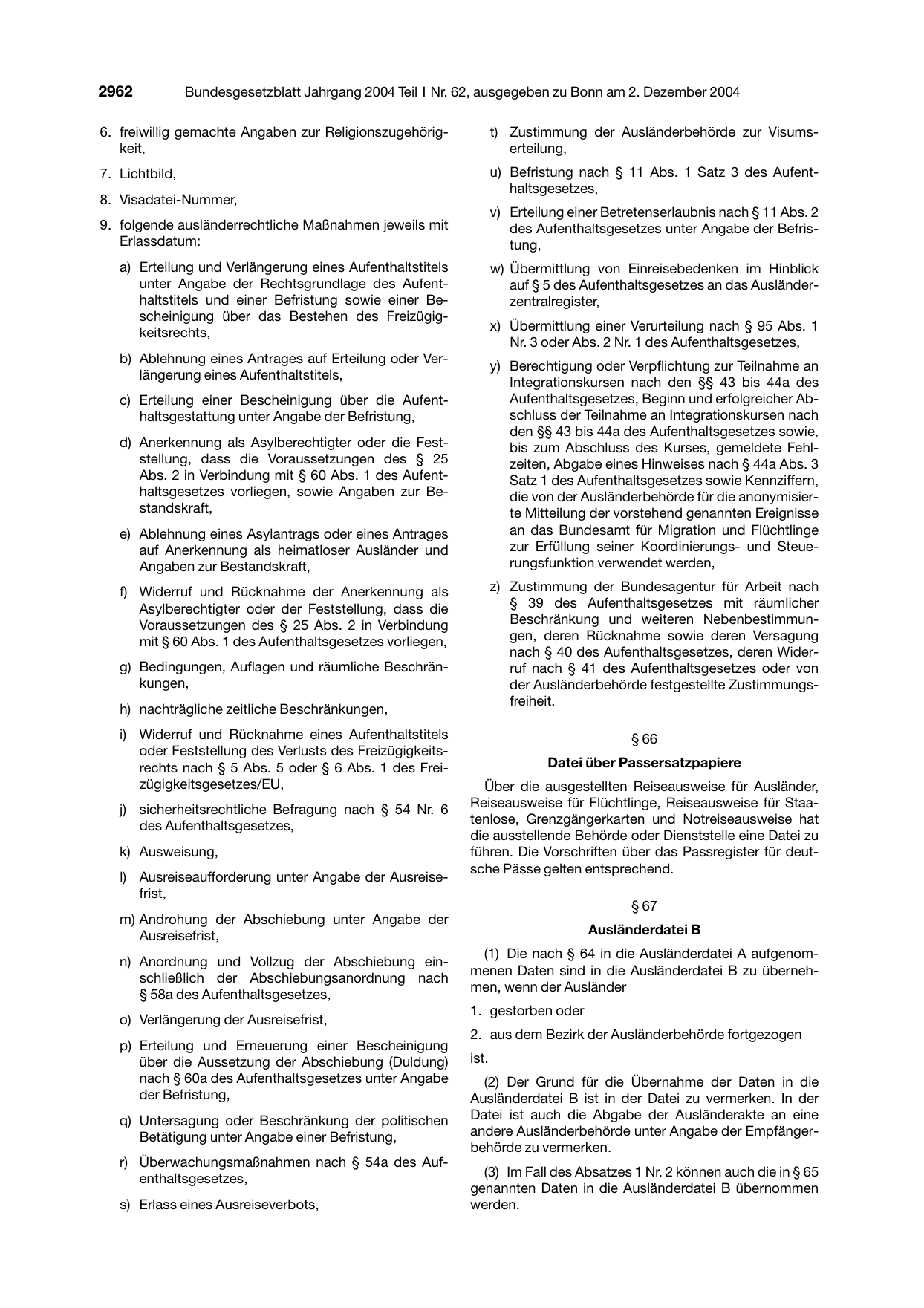 BGBl. 2004, Seite 2962 — Originalseite als Abbildung