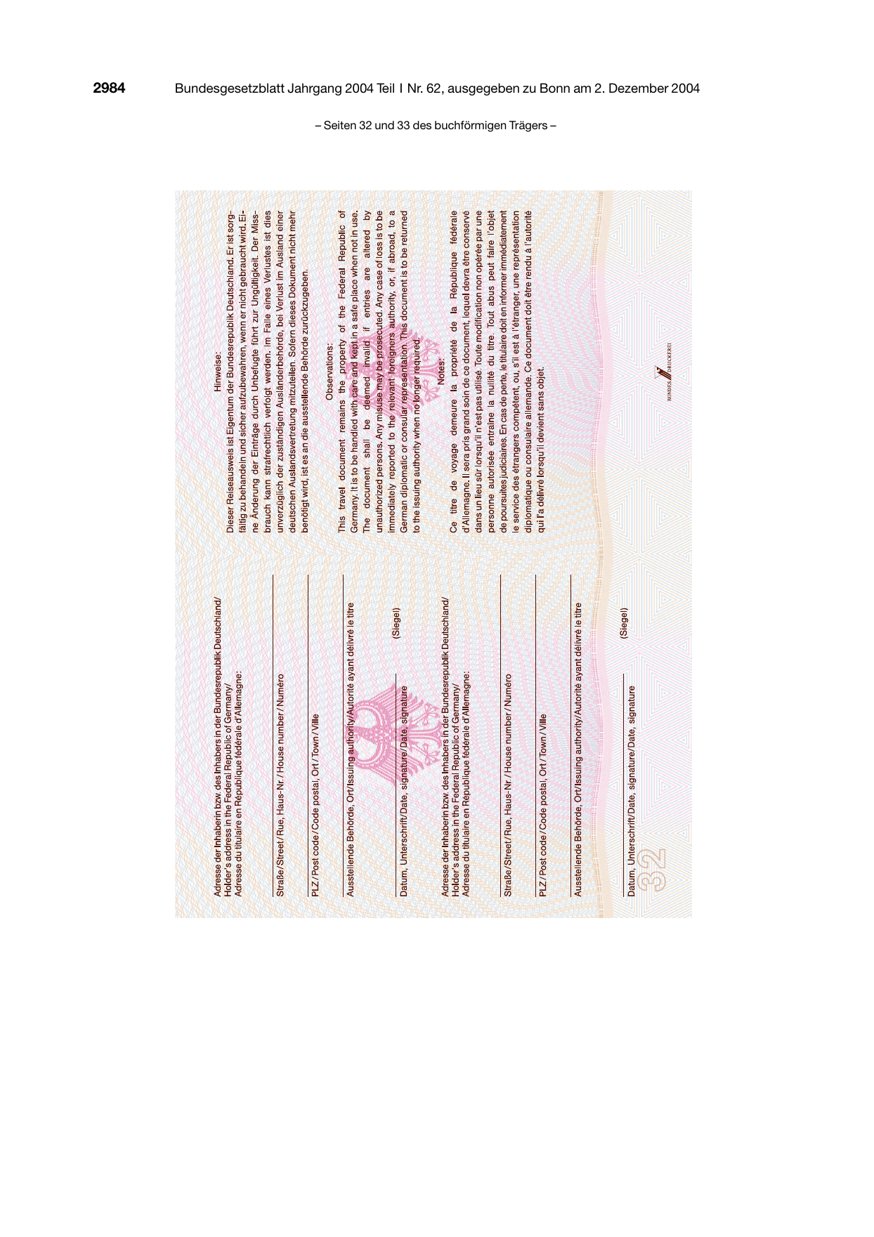 BGBl. 2004, Seite 2984 — Originalseite als Abbildung
