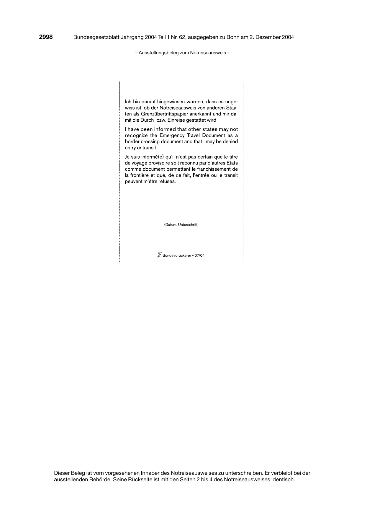 BGBl. 2004, Seite 2998 — Originalseite als Abbildung