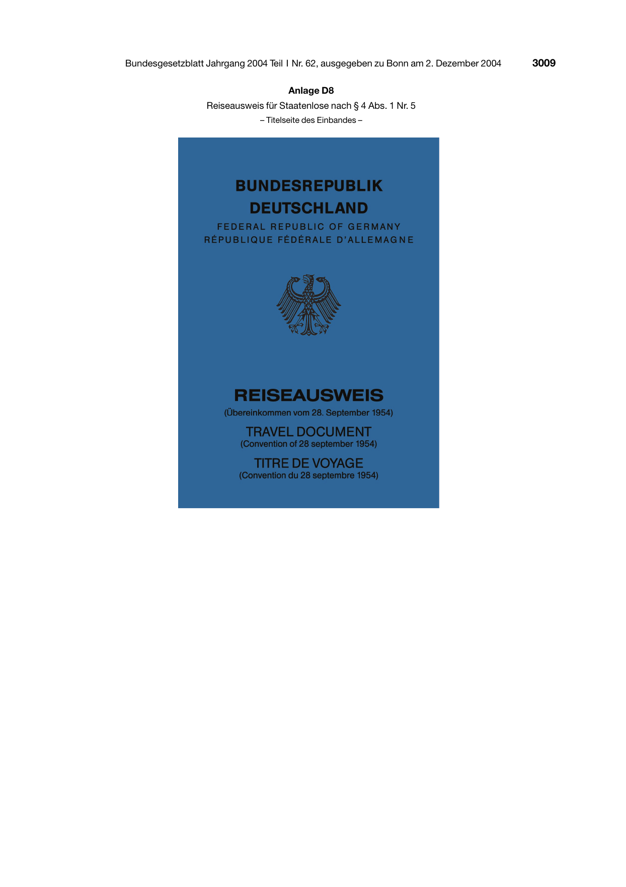 BGBl. 2004, Seite 3009 — Originalseite als Abbildung