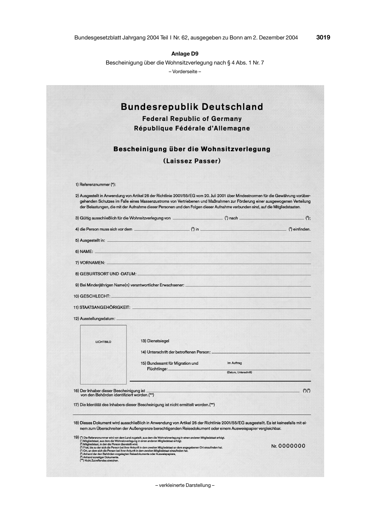 BGBl. 2004, Seite 3019 — Originalseite als Abbildung