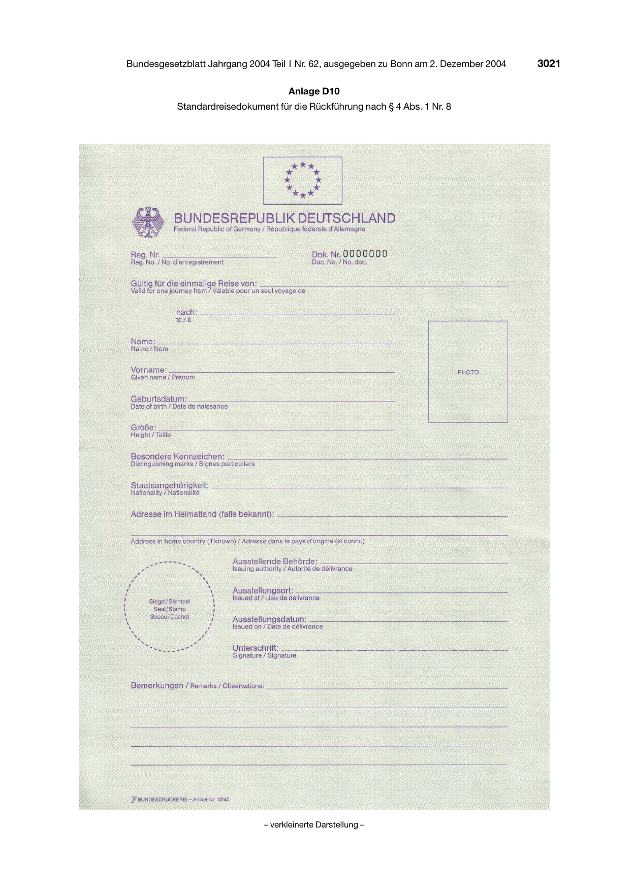 BGBl. 2004, Seite 3021 — Originalseite als Abbildung