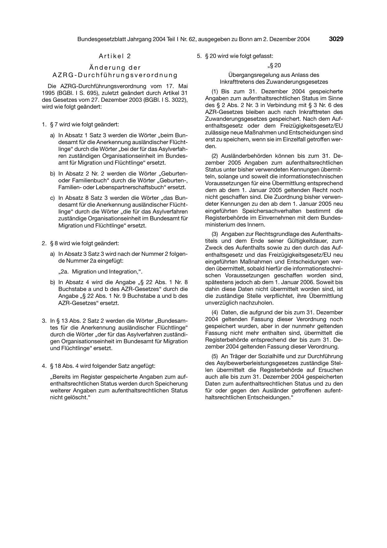 BGBl. 2004, Seite 3029 — Originalseite als Abbildung
