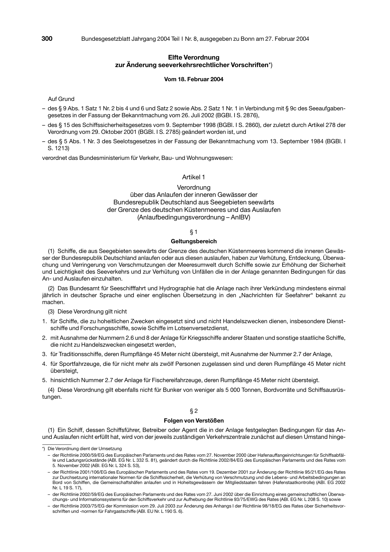 BGBl. 2004, Seite 300 — Originalseite als Abbildung