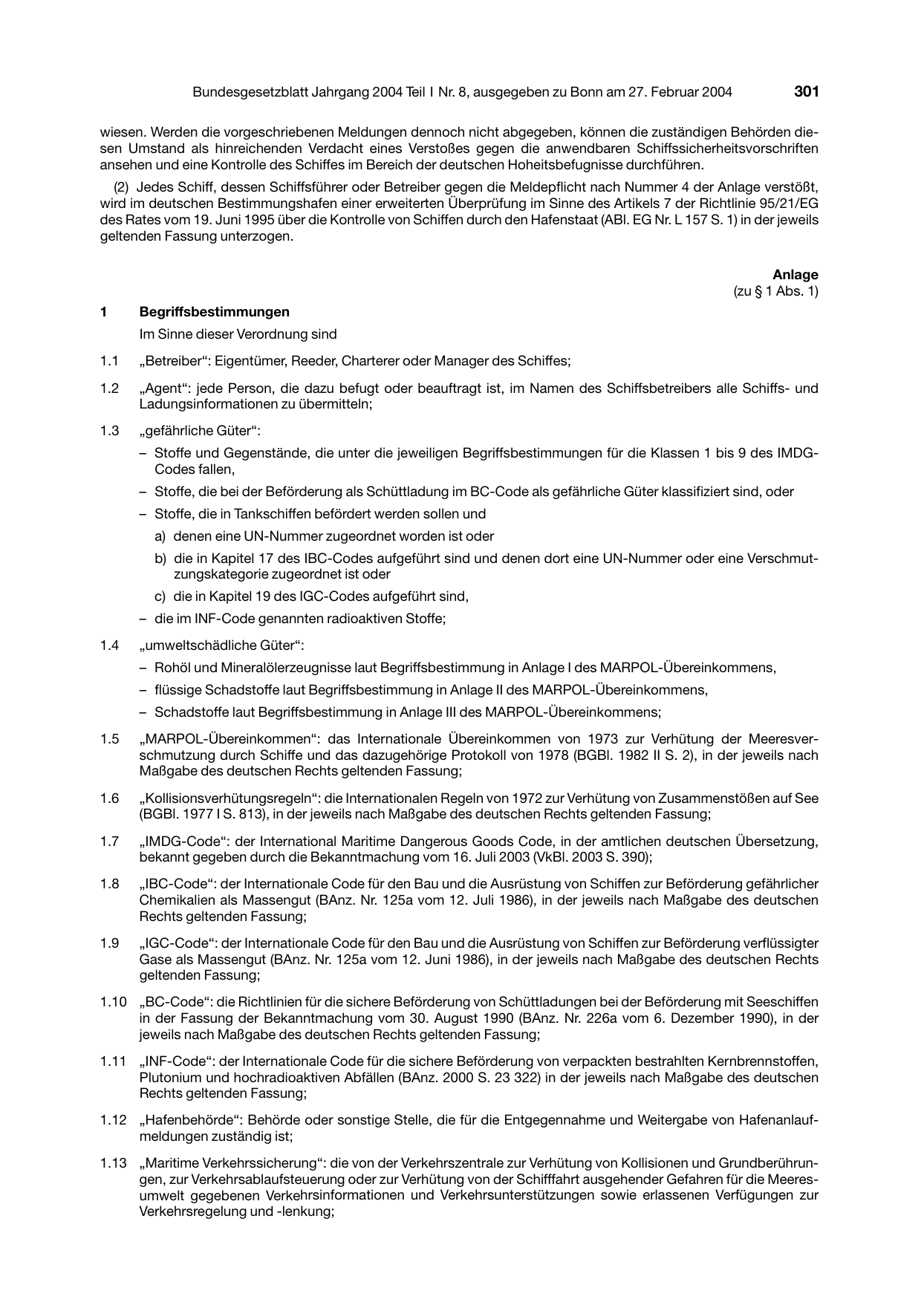 BGBl. 2004, Seite 301 — Originalseite als Abbildung