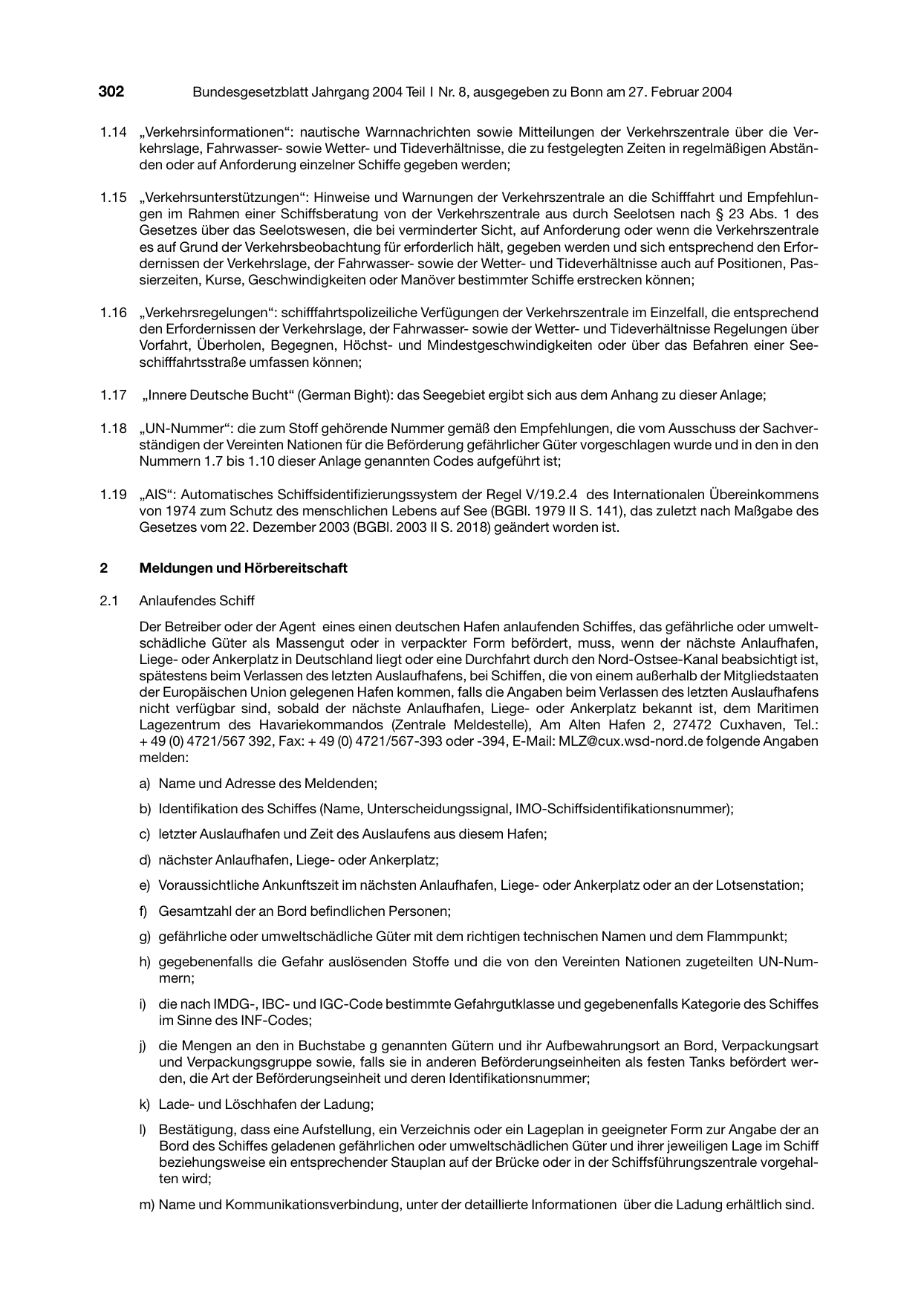 BGBl. 2004, Seite 302 — Originalseite als Abbildung