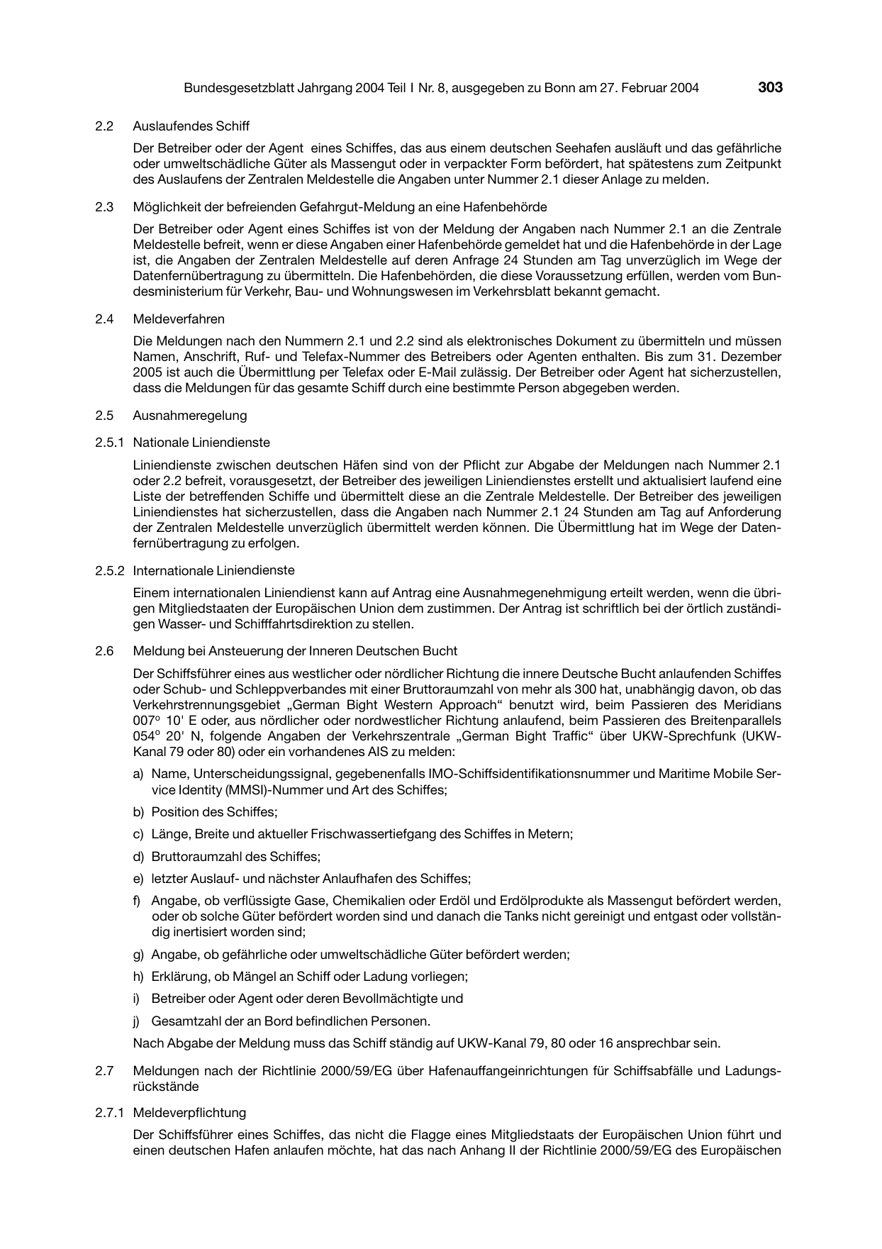BGBl. 2004, Seite 303 — Originalseite als Abbildung