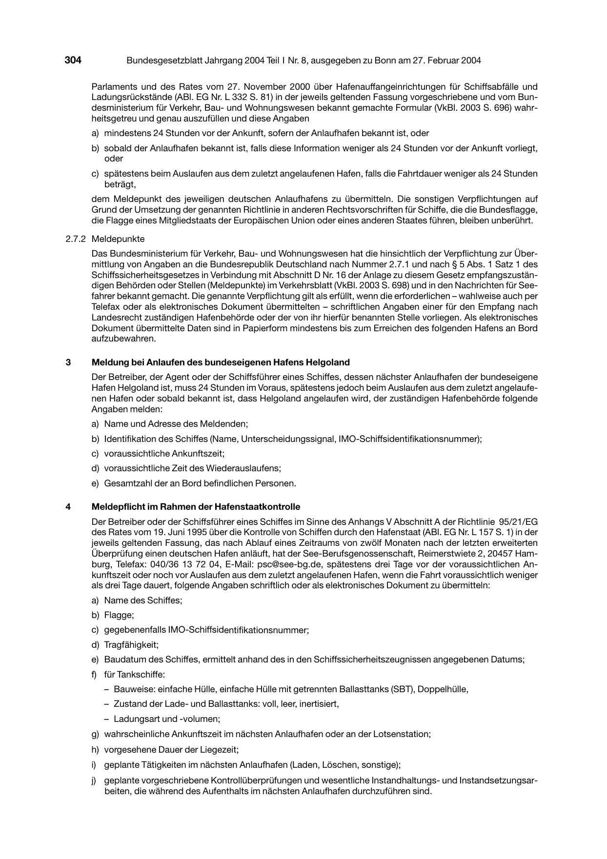 BGBl. 2004, Seite 304 — Originalseite als Abbildung