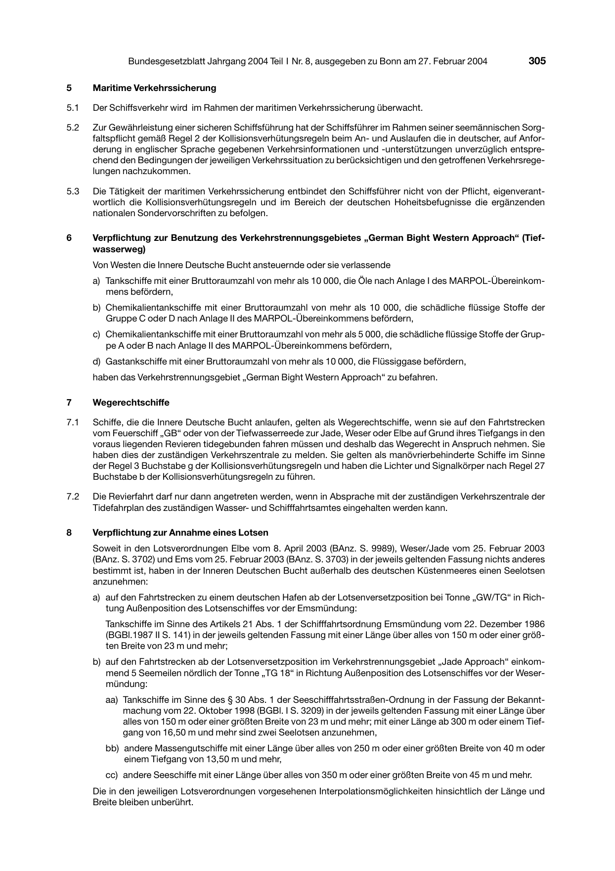 BGBl. 2004, Seite 305 — Originalseite als Abbildung