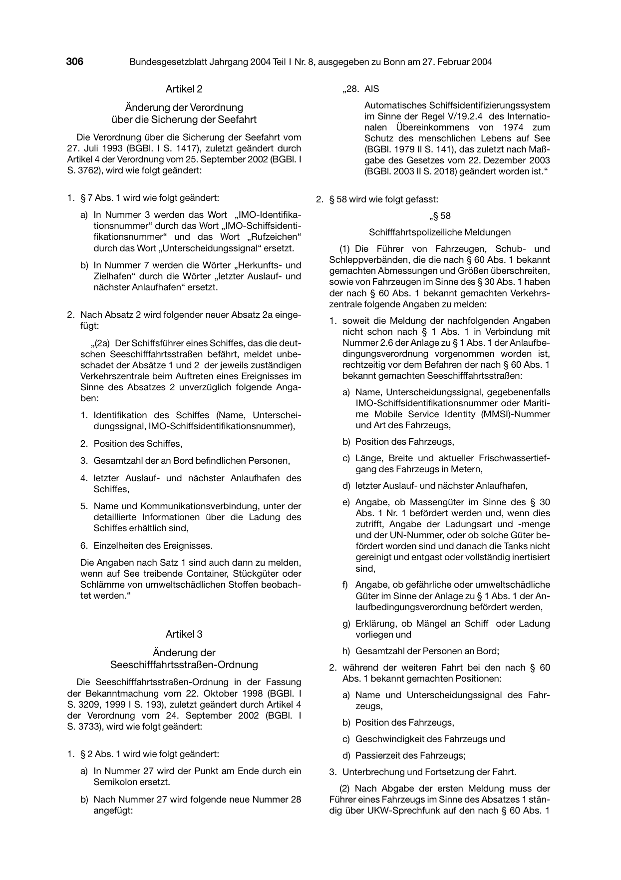 BGBl. 2004, Seite 306 — Originalseite als Abbildung