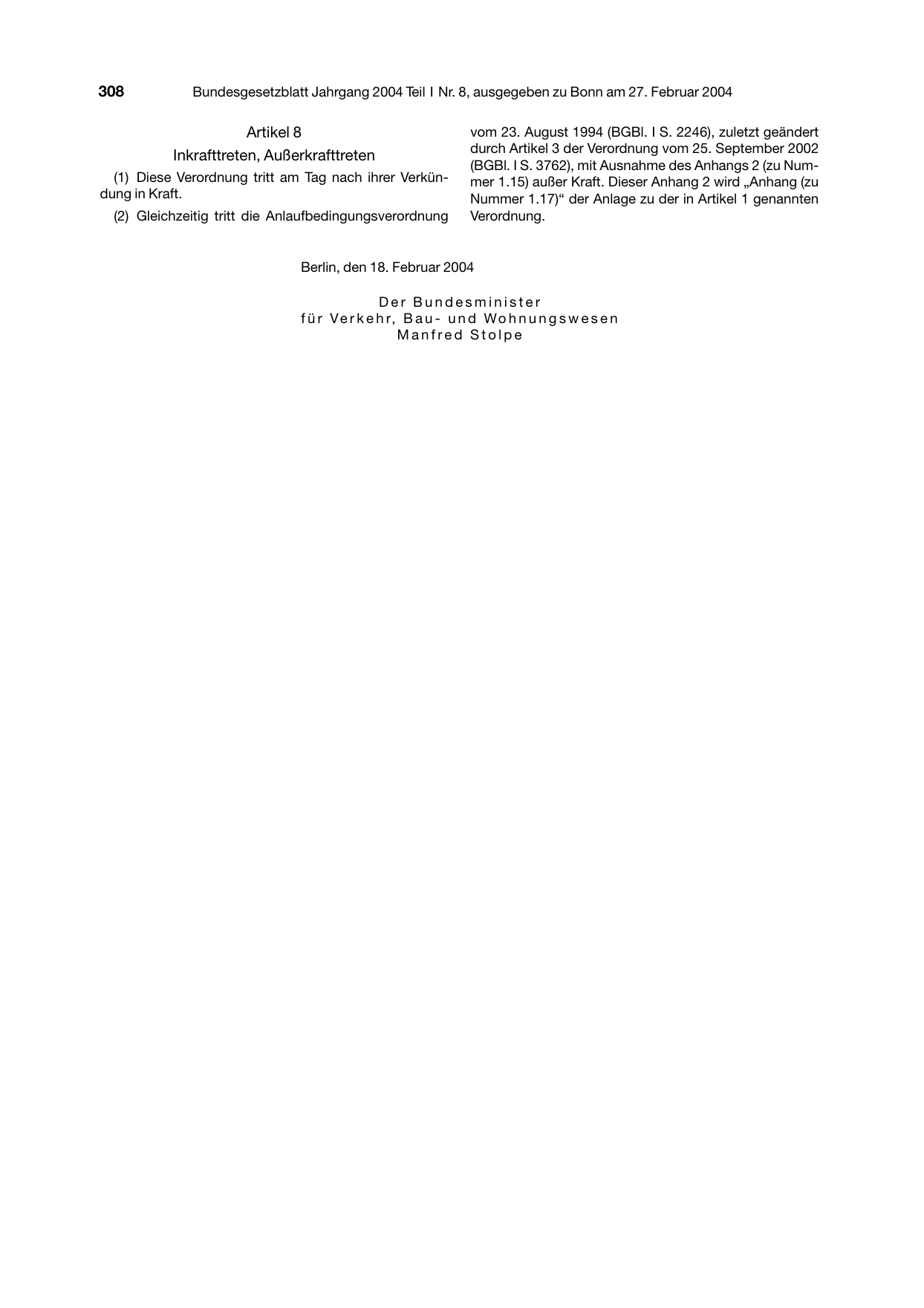 BGBl. 2004, Seite 308 — Originalseite als Abbildung