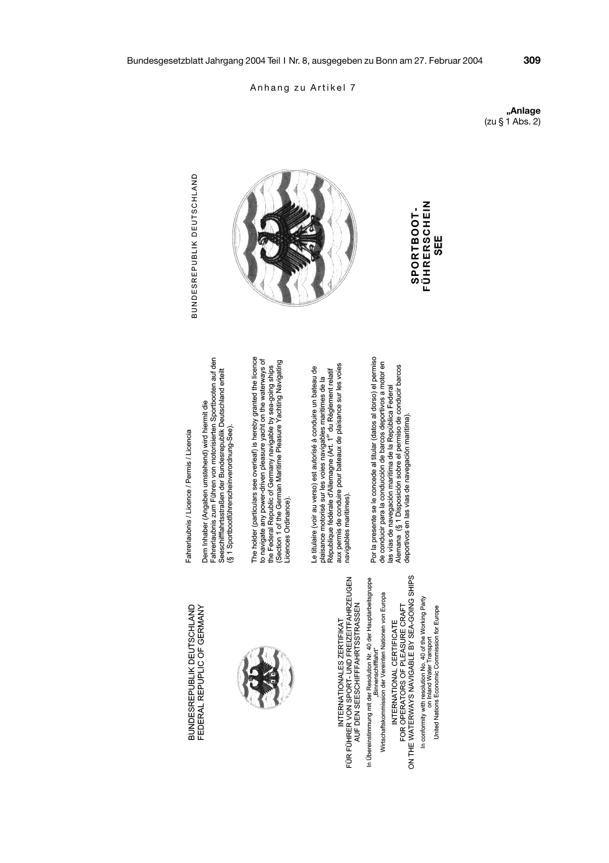 BGBl. 2004, Seite 309 — Originalseite als Abbildung
