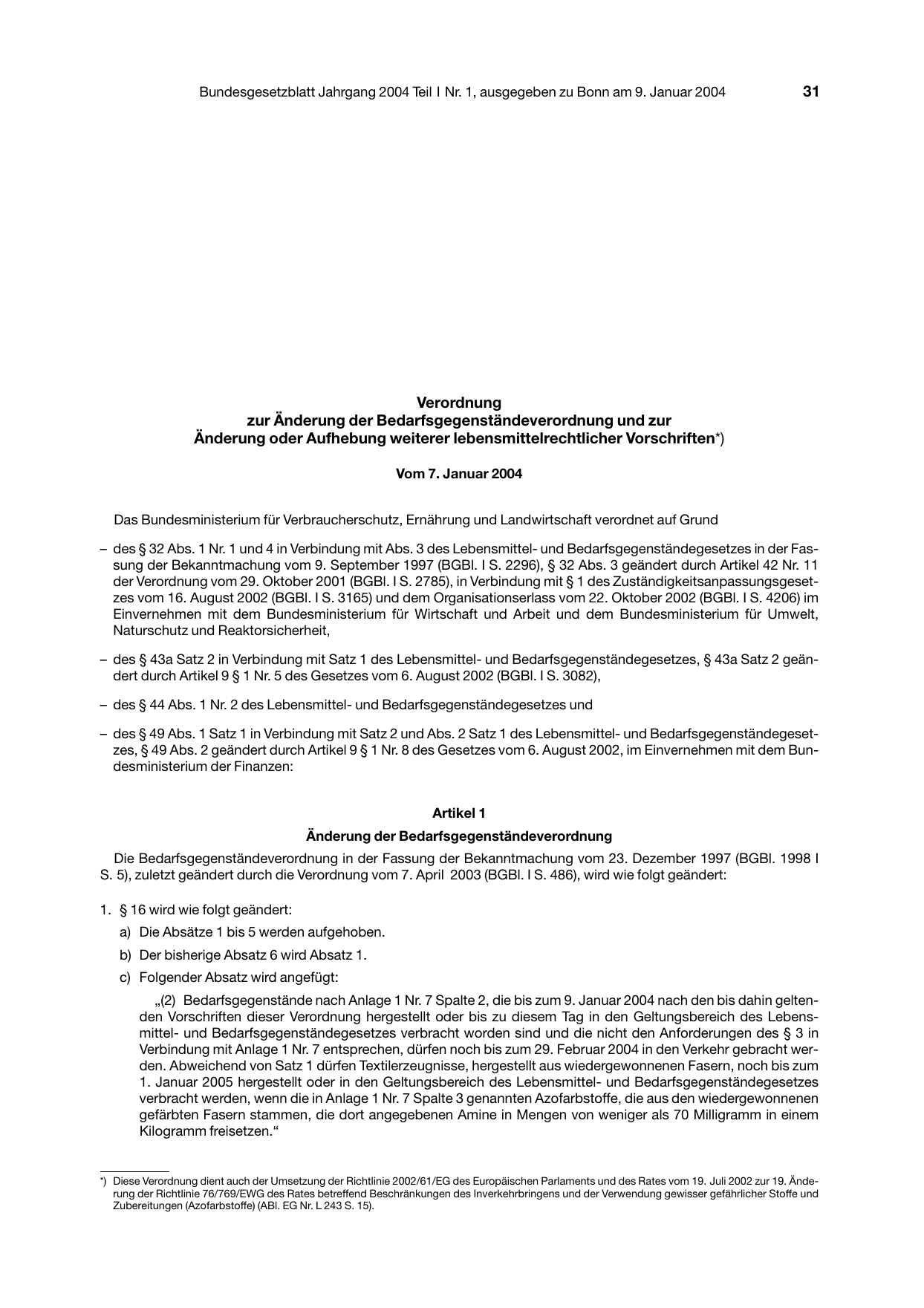 BGBl. 2004, Seite 31 — Originalseite als Abbildung