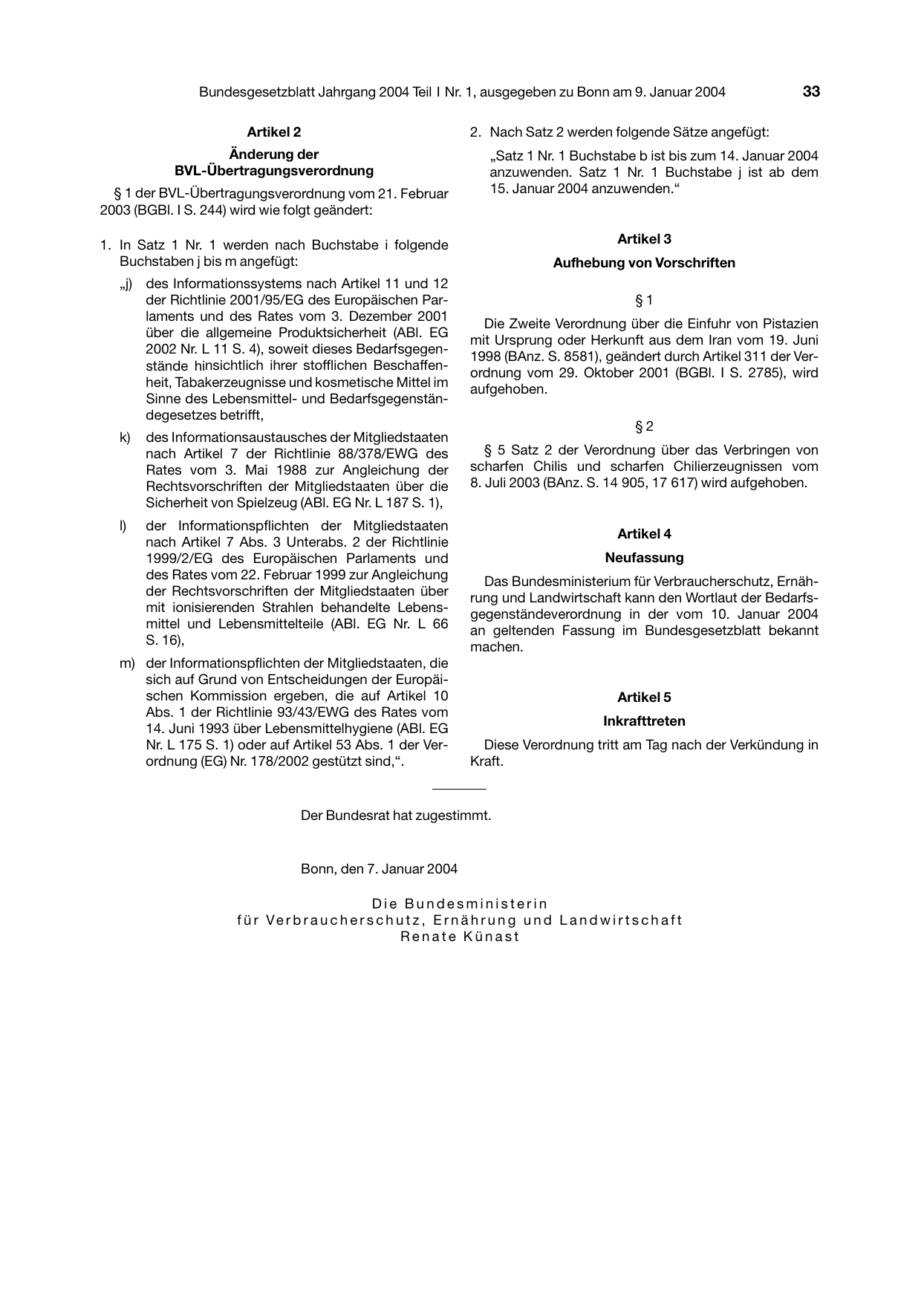 BGBl. 2004, Seite 33 — Originalseite als Abbildung