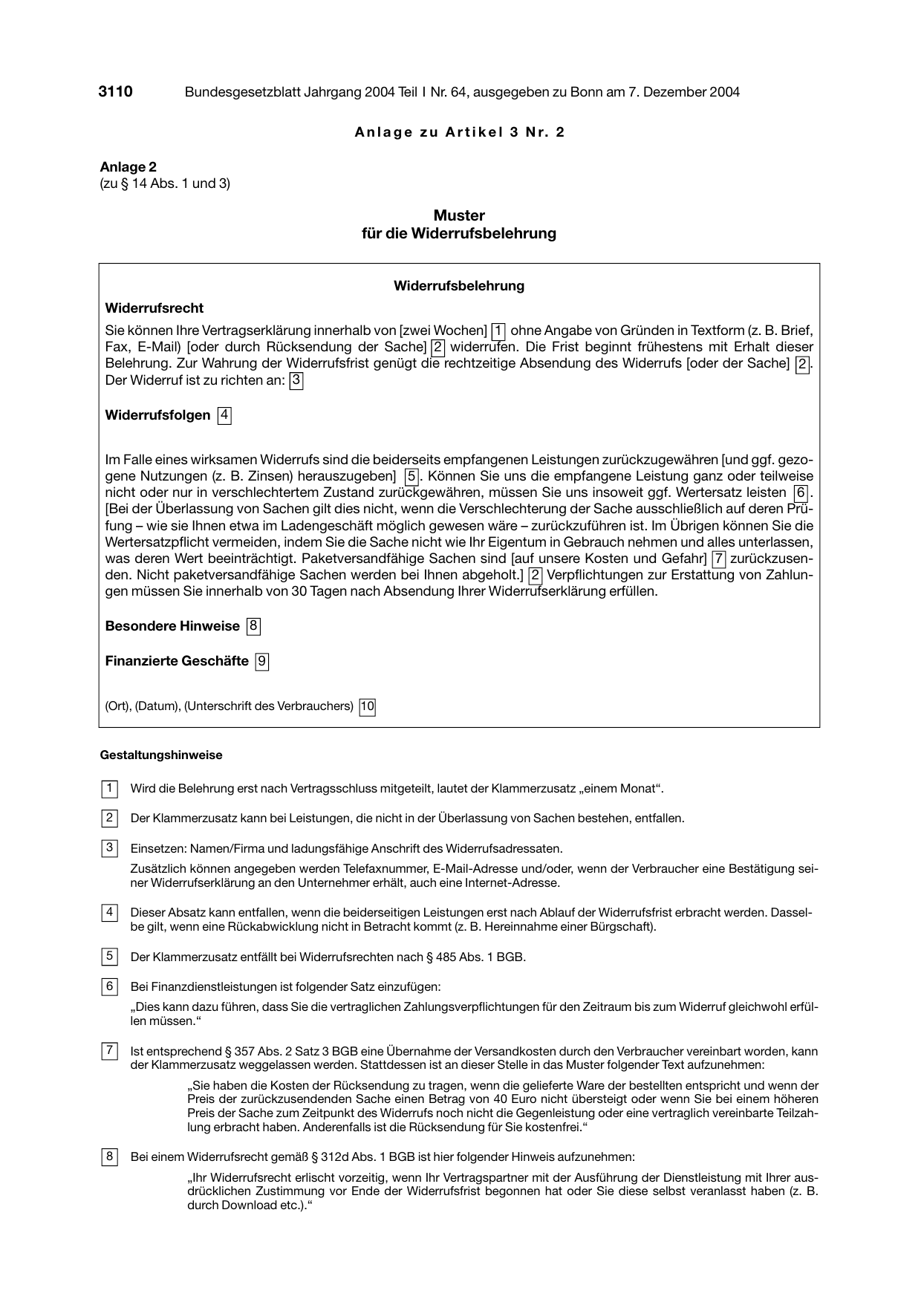 BGBl. 2004, Seite 3110 — Originalseite als Abbildung