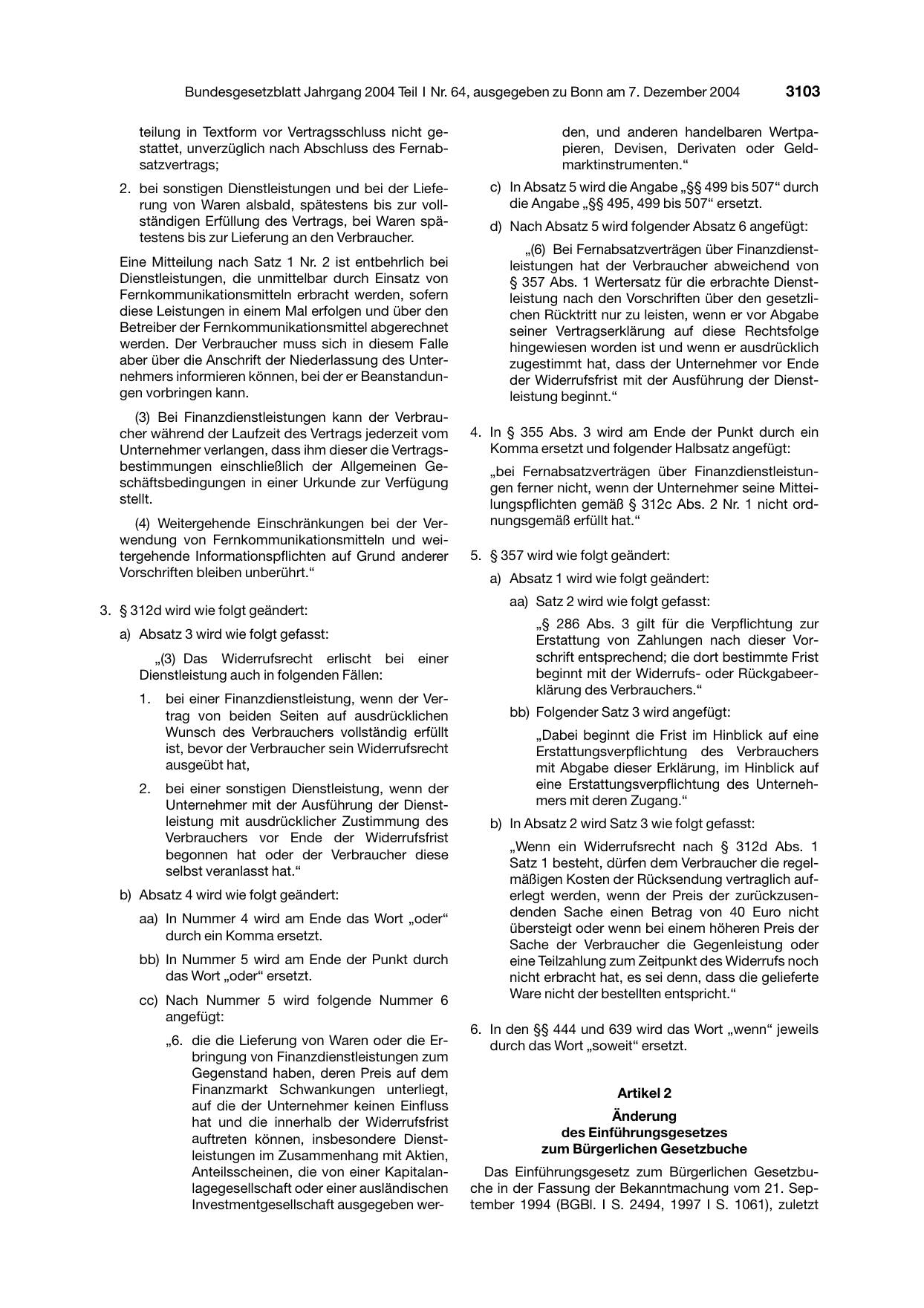 BGBl. 2004, Seite 3103 — Originalseite als Abbildung
