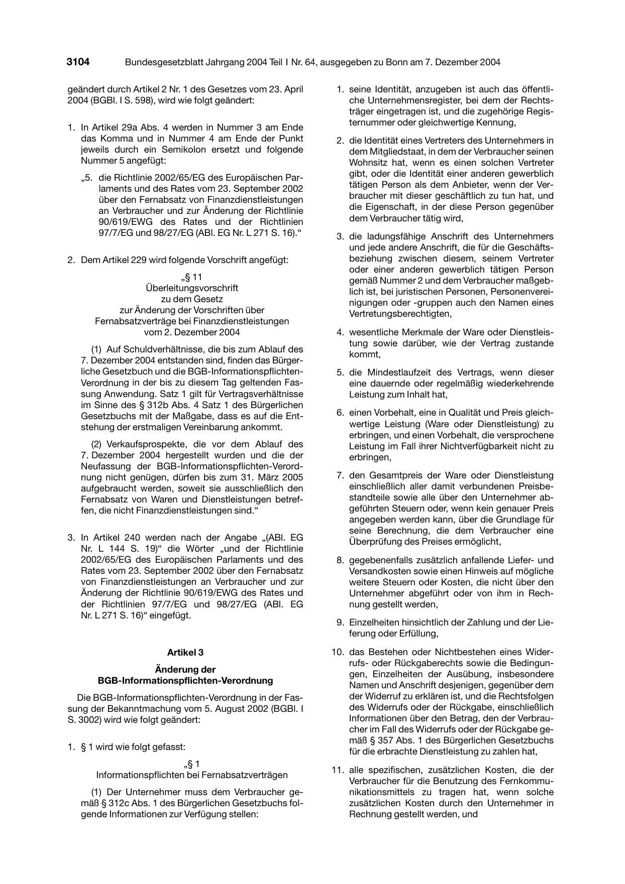 BGBl. 2004, Seite 3104 — Originalseite als Abbildung