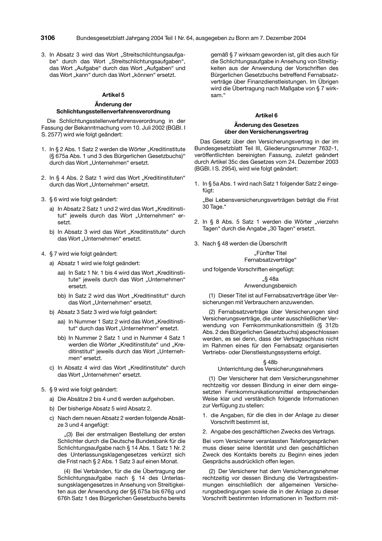 BGBl. 2004, Seite 3106 — Originalseite als Abbildung