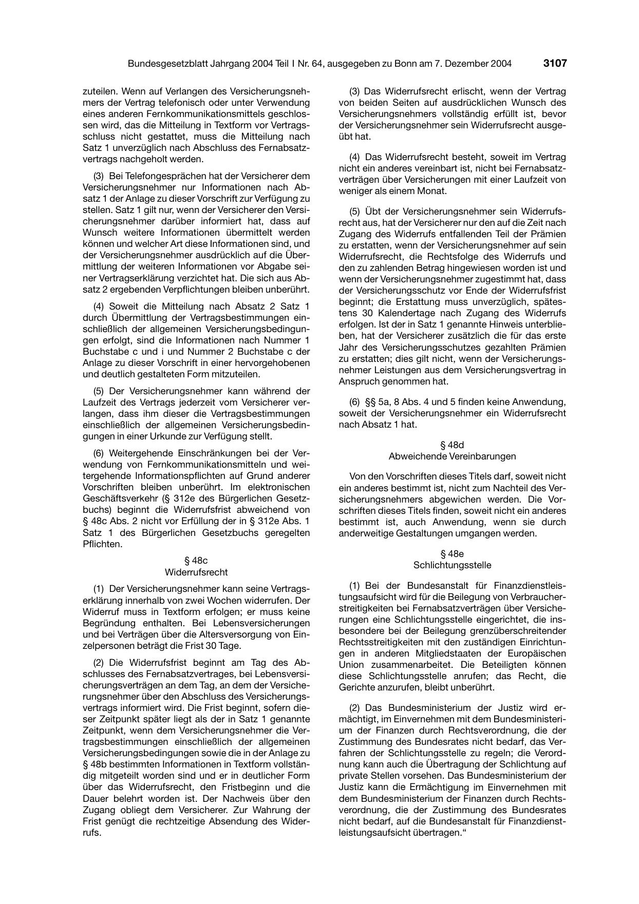 BGBl. 2004, Seite 3107 — Originalseite als Abbildung