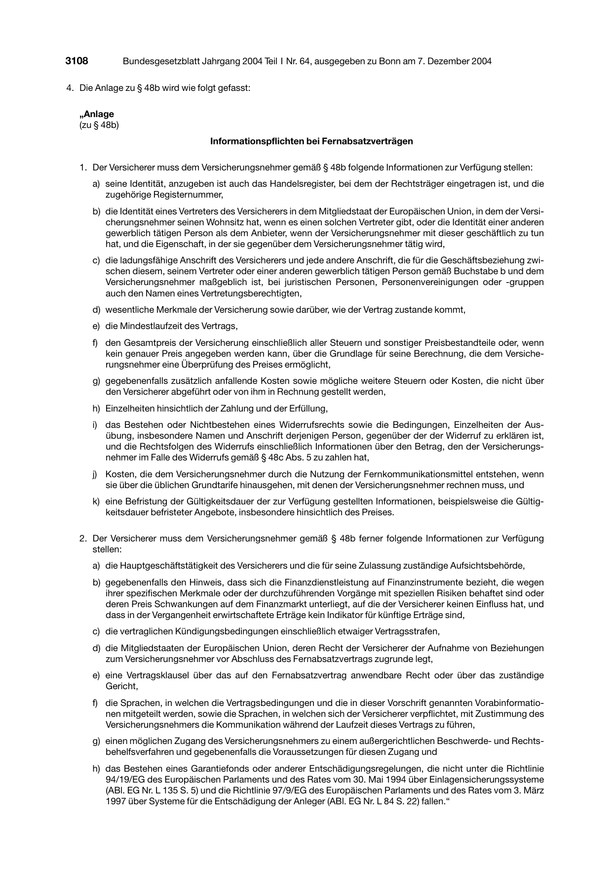 BGBl. 2004, Seite 3108 — Originalseite als Abbildung