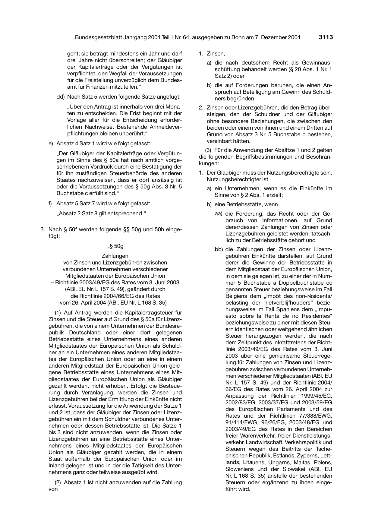 BGBl. 2004, Seite 3113 — Originalseite als Abbildung