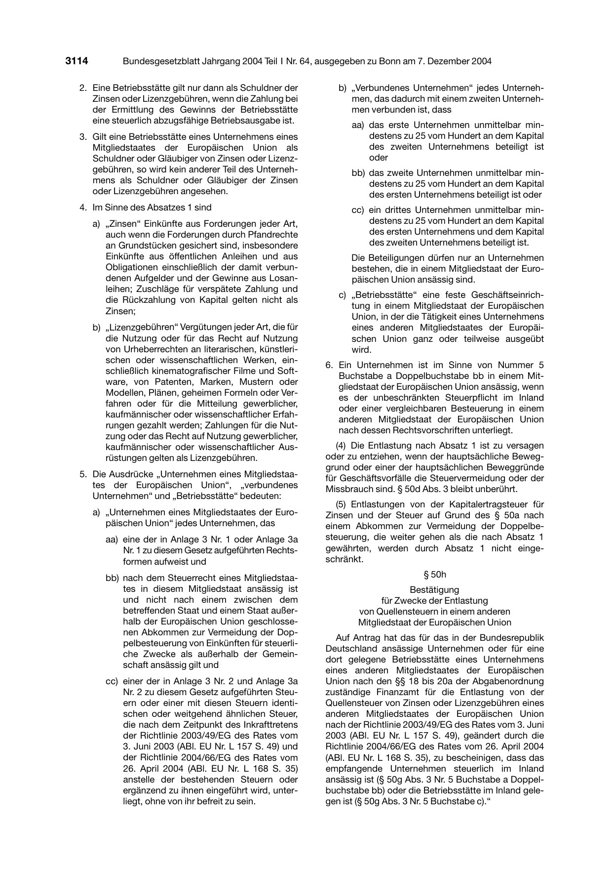 BGBl. 2004, Seite 3114 — Originalseite als Abbildung
