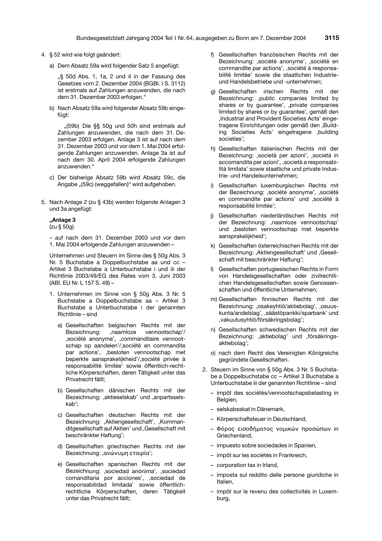 BGBl. 2004, Seite 3115 — Originalseite als Abbildung