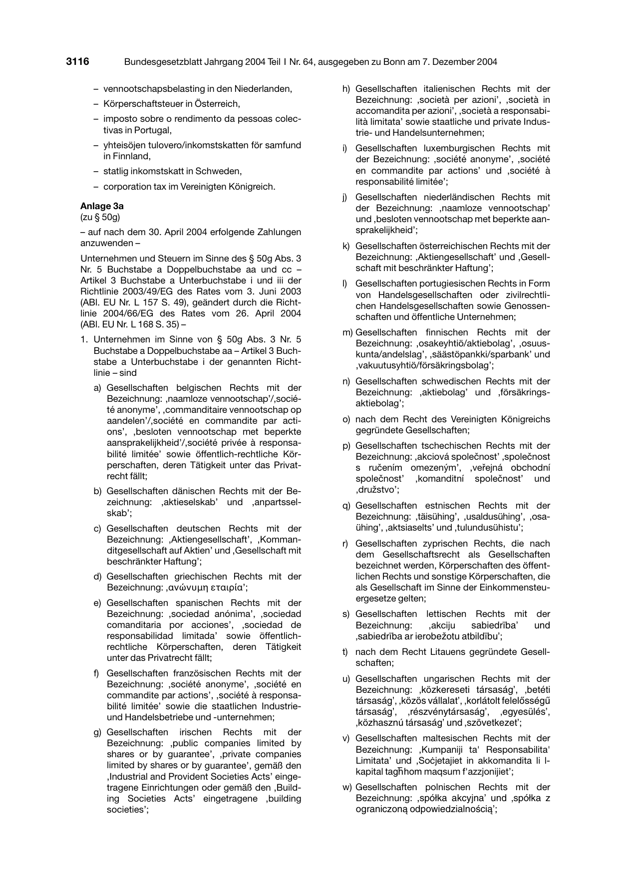 BGBl. 2004, Seite 3116 — Originalseite als Abbildung