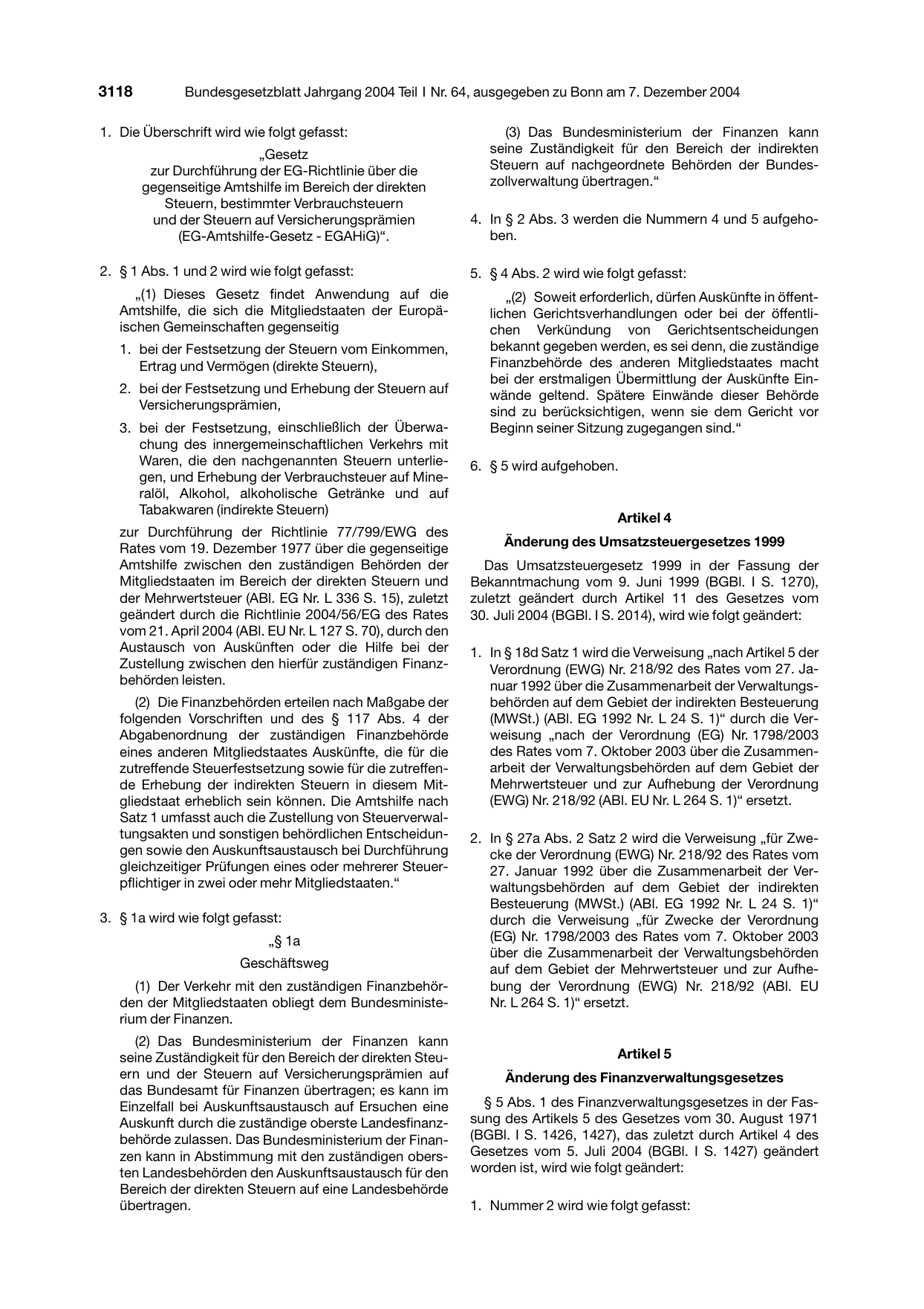 BGBl. 2004, Seite 3118 — Originalseite als Abbildung