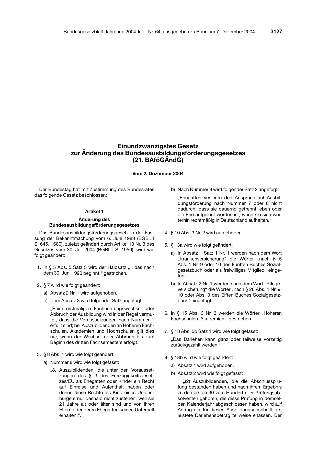 BGBl. 2004, Seite 3127 — Originalseite als Abbildung