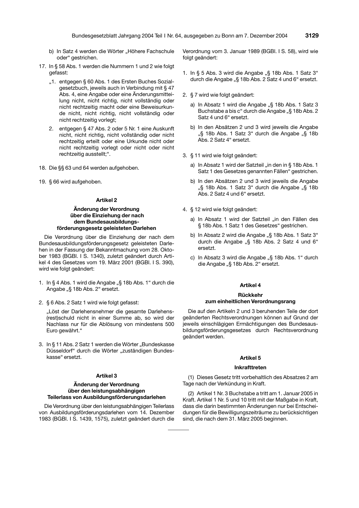 BGBl. 2004, Seite 3129 — Originalseite als Abbildung